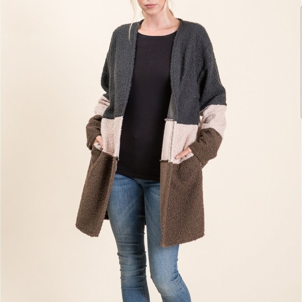 Grey Color Block Cardigan - Picture 1 of 5